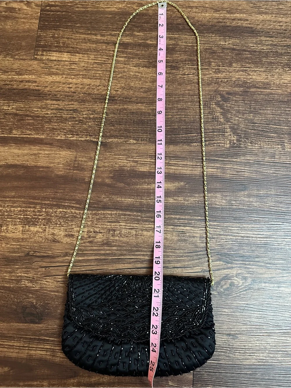 La Regale Black Beaded Chain-Strap Evening Bag Clutch Purse Vintage